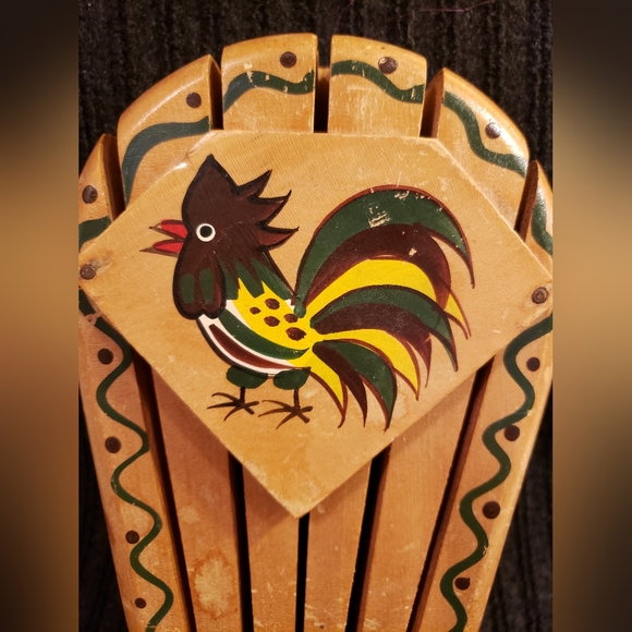 Vintage Handpainted Wall Hanging Rooster Wooden Knife Block - Picture 3 of 10